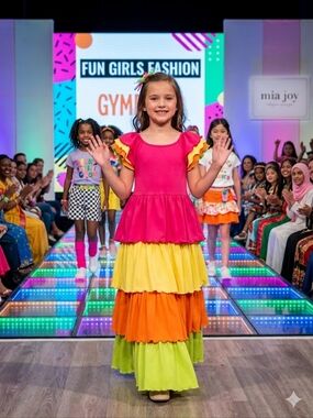 Gymboree Pink, Yellow, Orange, & Green Tiered Maxi Dress, S-7/8, EUC